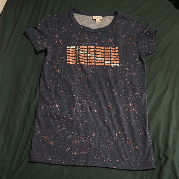 LuLaRoe Black T-Shirt with Orange and Cream Text - Picture 1 of 6